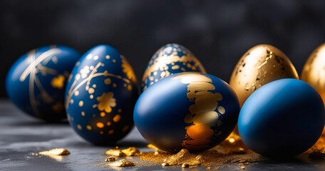 blue and golden easter eggs. modern and stylish look