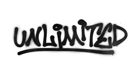 Word ‘Unlimited’ written in graffiti-style lettering with spray paint effect isolated on...