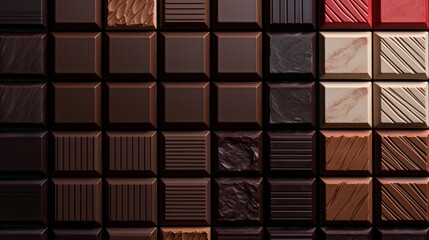 Fototapeta premium A close-up of rich, dark chocolate bars arranged neatly on a clean surface.