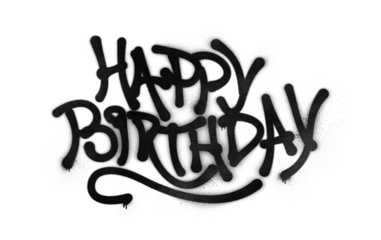 Happy Birthday written in graffiti-style lettering with spray paint effect isolated on transparent background