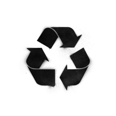 Graffiti-style recycling symbol stencil with spray paint effect isolated on transparent background