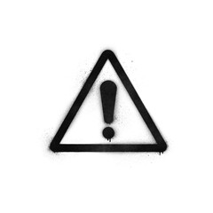 Graffiti-style warning symbol stencil with spray paint effect isolated on transparent background