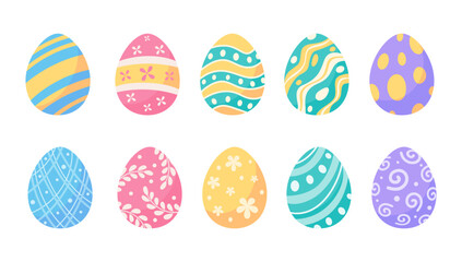 Fototapeta na wymiar Easter eggs decorated with colorful patterns For an Easter egg search activity with the kids.