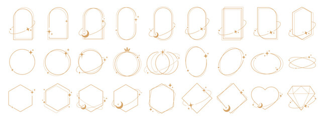 Simple modern aesthetic line elements Modern geometric linear frame with sparkling stars.