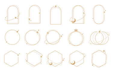 Simple modern aesthetic line elements Modern geometric linear frame with sparkling stars.