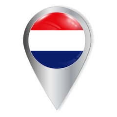 Vector illustration. Glossy button with highlights and shadows. Geographic location icon. Flag of the Netherlands. User interface element. Set of souvenir countries.