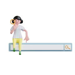 Cartoon character woman searching data. 3d illustration	