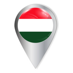 Vector illustration. Glossy button with highlights and shadows. Geographic location icon. Flag of Hungary. User interface element. Set of souvenir countries.