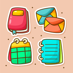 Cute sticker cartoon set hand drawn doodle