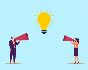 Communicate idea, advice or solution, good communication skill for business success, brainstorm or discuss in meeting concept
