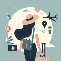illustration of person going on holiday. flat design. travel concept - obrazy, fototapety, plakaty