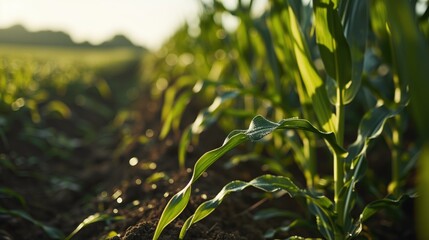 green corn field in summer