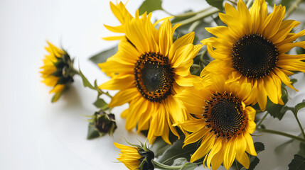 sunflowers on white background