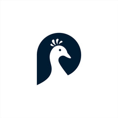 P Peacock Logo. Letter P with the Shape of a Peacock
