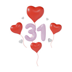 Heart Number 31 Valentine Day Anniversary 3d illustration