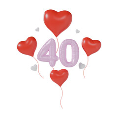 Heart Number 40 Valentine Day Anniversary 3d illustration