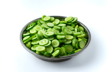 a heap of slice cucumber background, top view