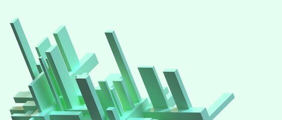 Abstract background with green square geometric shapes in future construction and architectural concepts. Inspiration, construction, digital, copy space, website, 3D Rendering