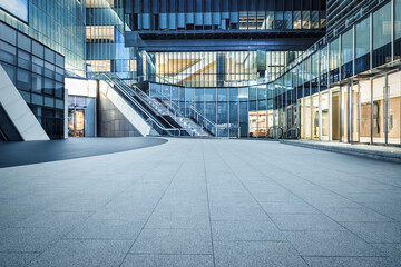 City empty square floor and glass building - obrazy, fototapety, plakaty