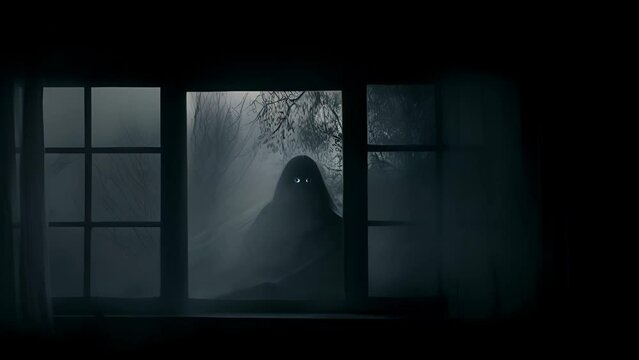 A ghostly woman standing in front of a window. Generative ai