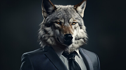 Fototapeta premium Wolf wearing a suit semi lateral view