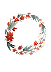 Spring wreath of flowers. Watercolor frame