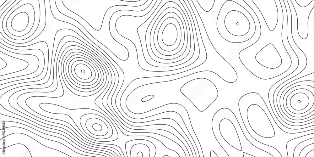 Poster Ocean topographic line map with curvy wave isolines vector illustration. Abstract topographic contours map background, Vector contour topographic map. Cartography texture abstract banner use..