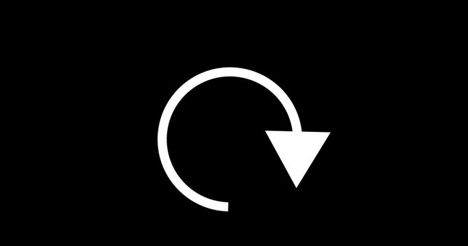 4K Circular arrow head rotating animation asset in alpha channel. Arrow loading rotating isolated on black, loop seamless motion graphic. Infographic pictogram animation on a transparent background.
