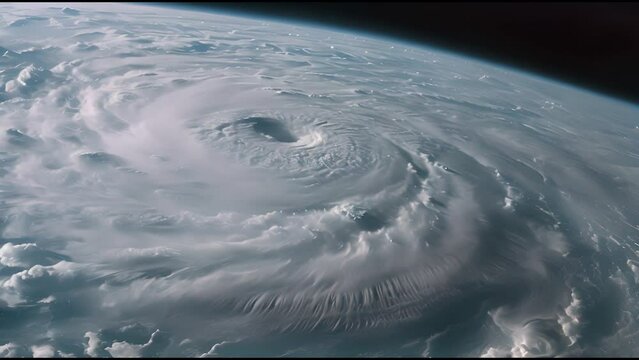 Hurricane from space. Satellite view. Super typhoon over the ocean. The eye of the hurricane. View from outer space. Weather background.