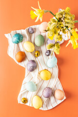 Naturally dyed Easter eggs on a napkin