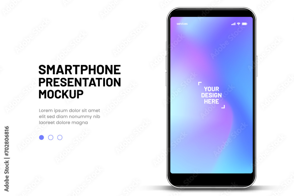 Leinwandbilder 3d high quality vector smartphone mockups. Ultra realistic mobile device UI UX mockup for presentation template. Cellphone frame with blank screen isolated templates. 3d isometric illustration.