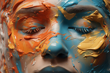 Close-up of a woman's face splattered with paint_2