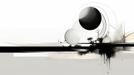 A black and white abstract painting with black and white shapes