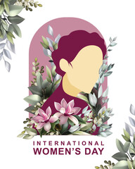 International Women's Day greeting card with floral elements. Vector illustration
