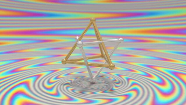 looped 3D animation rotation of of gold and silver merkaba