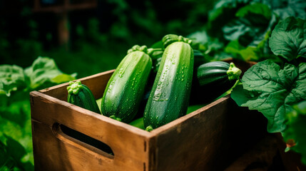 zucchini in a box in the garden. Selective focus.