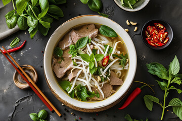 Vietnamese Pho Soup: A Symphony of Beef Slices and Fresh Herbs