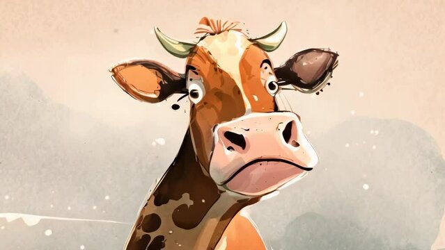 Animation of a cow in style of cartoon
