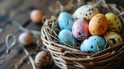 Naklejka na ściany i meble Basket of pastel Easter eggs