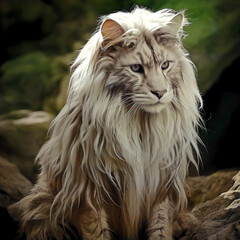 Naklejka na ściany i meble portrait of a long haired lion , ai generated.