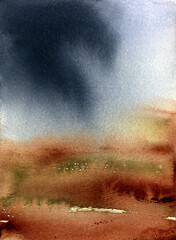 Semi abstract minimalistic watercolor impression painting. Loose abstract watercolor landscapes in a playful and intuitive way. Artist's drawing, ready for print. For home, office decor.