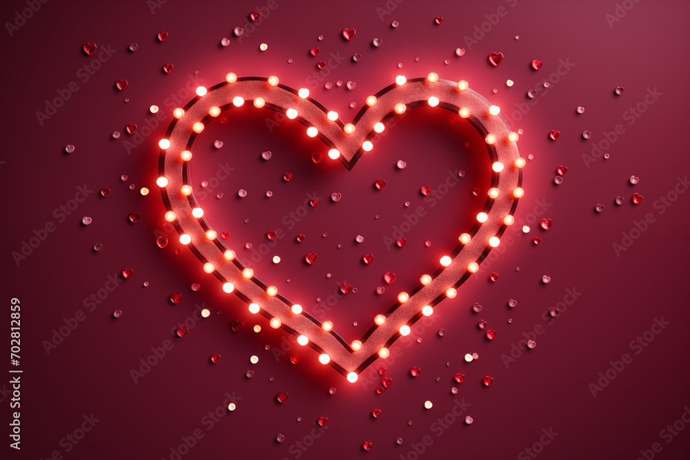 Wall mural the lights are arranged in a beautiful heart shape on a red background.