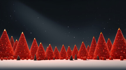Red festive christmas trees in dark starry night backdrop