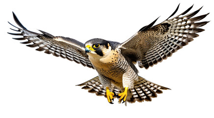 Peregrine falcon in flight isolated on white background