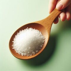 salt in spoon on simple background
