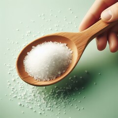 salt in spoon on simple background
