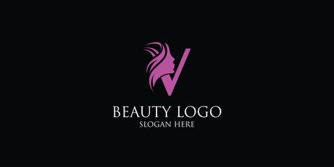 
V letter beauty logo with modern concept, premium vector