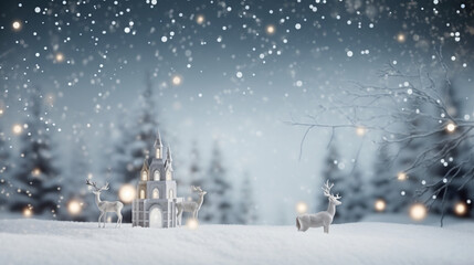 Christmas holiday banner with twinkling snow and trees 