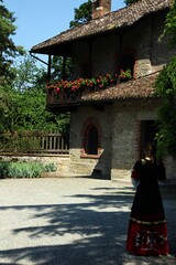 Italy, Emilia, Piacenza: Foreshortening of Medieval Village of Grazzano Visconti.