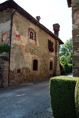 Italy, Emilia, Piacenza: Foreshortening of Medieval Village of Grazzano Visconti.